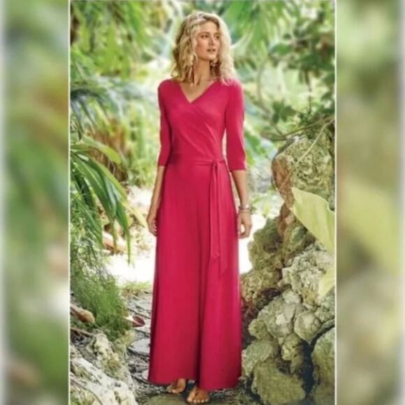 SOFT SURROUNDINGS Salvadora Red Maxi Wrap Surplice Tie Waist Dress Large Tall - Picture 1 of 6